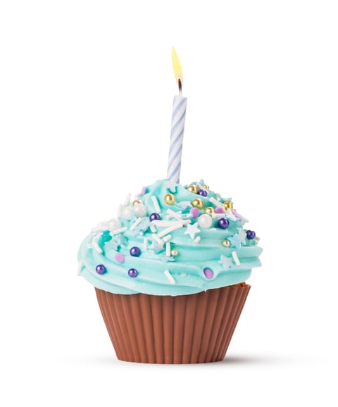 Festive cupcake with candle for celebrations