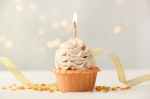 Birthday cupcake with burning candle