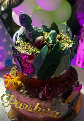 Custom dinosaur themed birthday cake