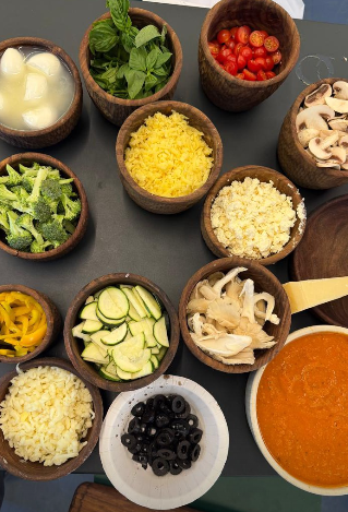 Fresh ingredients laid out for a cooking workshop